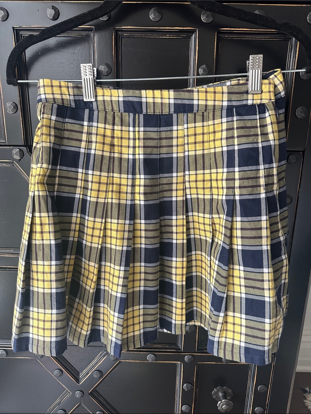 Forever 21 Yellow & Navy Plaid Pleated Mini Skirt